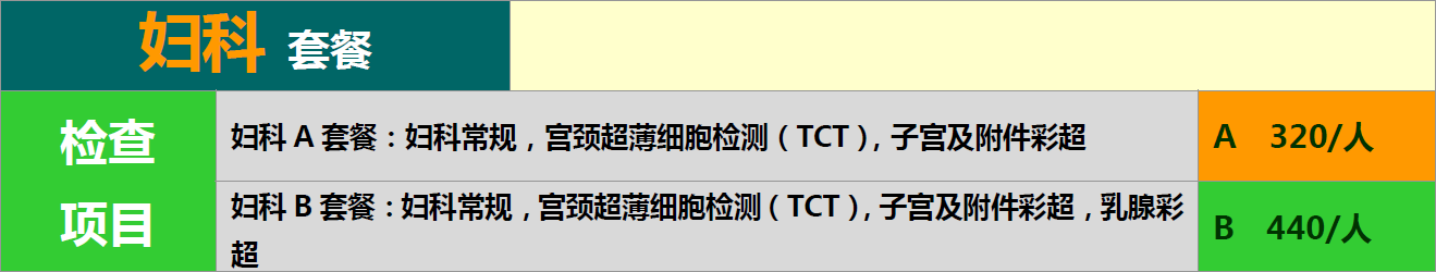 妇科体检套餐